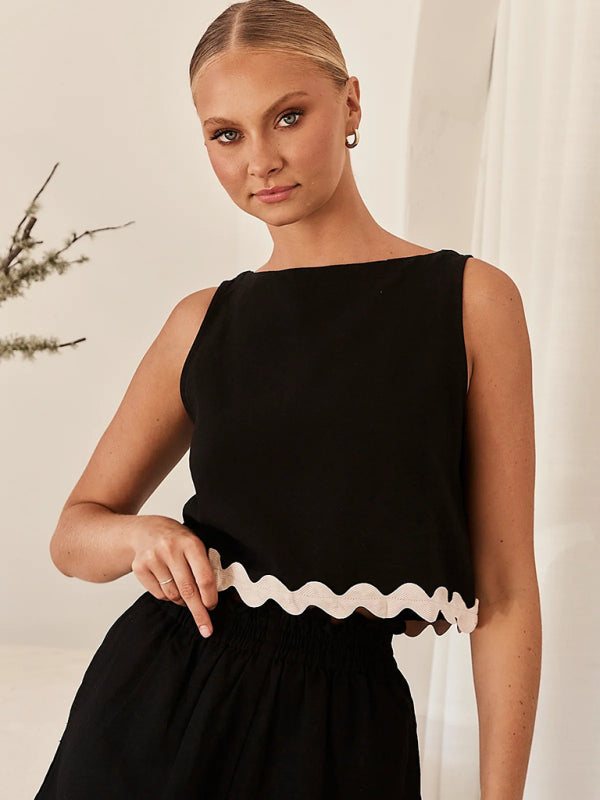 Levoire | Pour femmes combinaison décontractée unie sans manches shorts Musta