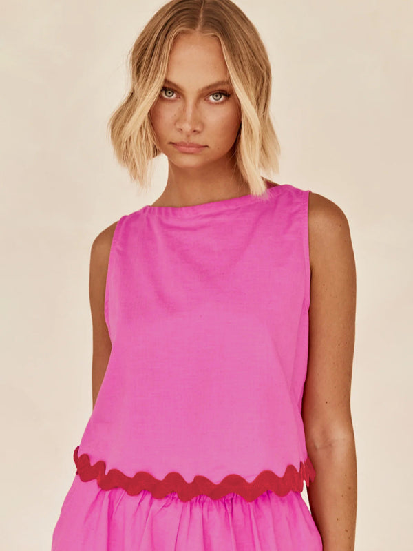 Levoire | Pour femmes combinaison décontractée unie sans manches shorts Rosa