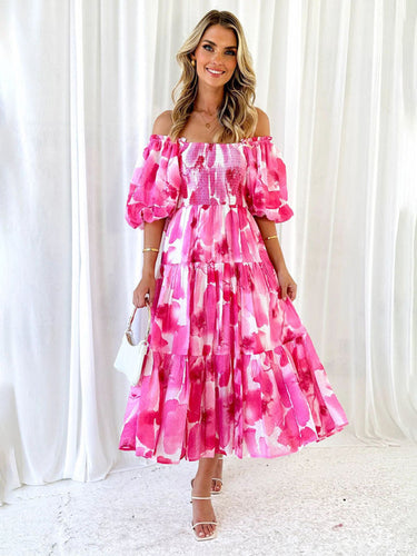 Levoire | Robe à gâteau française en imprimé marbré matelassé de style vacances pour femmes