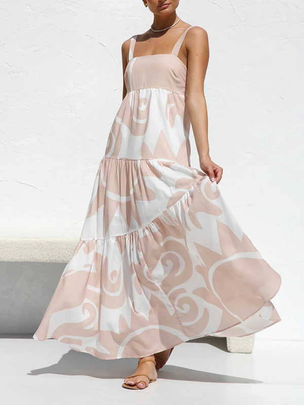Levoire | Femme simplement imprimé mode à bretelles spaghetti avec grande jupe Lotus racine Rose