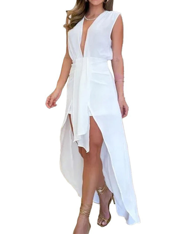 Levoire | Robe décolletée en V profond simple pour femmes sans manches