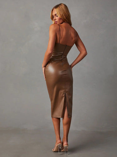Levoire | Nouvelle Sexy Sans Bretelles PU Cuir Fente Hanche Couvrant Dos Robe