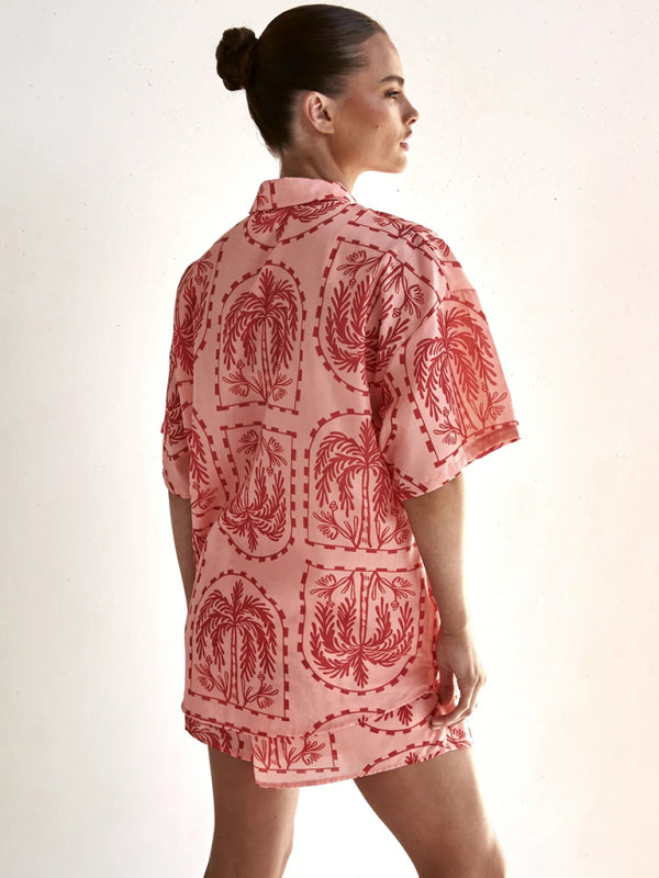 Levoire | Nouveau style de vacances mode conscient robe en tricot à manches courtes imprimée