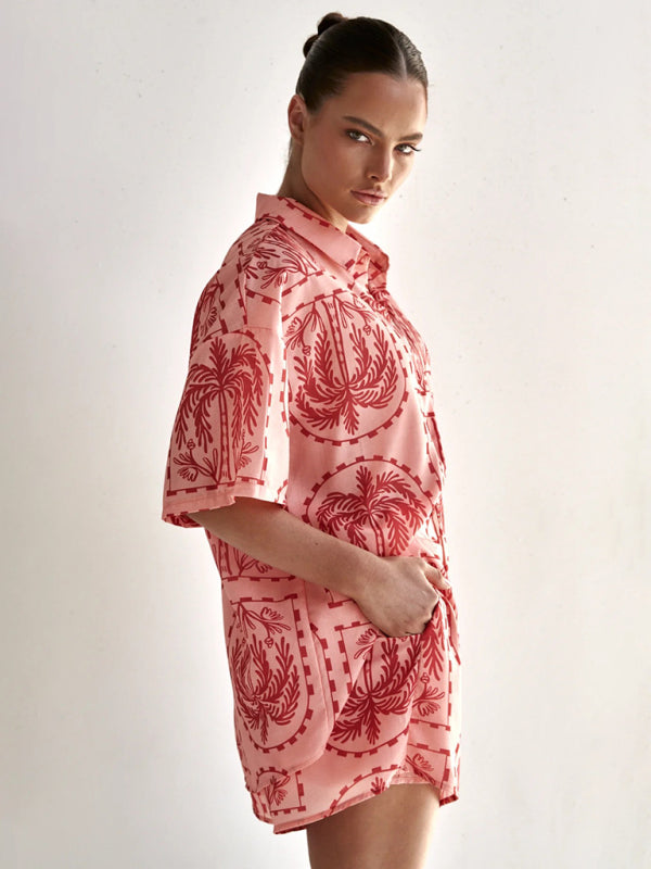 Levoire | Nouveau style de vacances mode conscient robe en tricot à manches courtes imprimée
