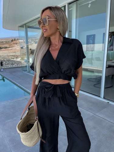 Levoire | Nouveau style agréable et décontracté profond v couleur solide ceinture taille pantalon droit