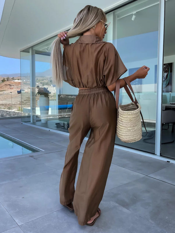 Levoire | Nouveau style agréable et décontracté profond v couleur solide ceinture taille pantalon droit