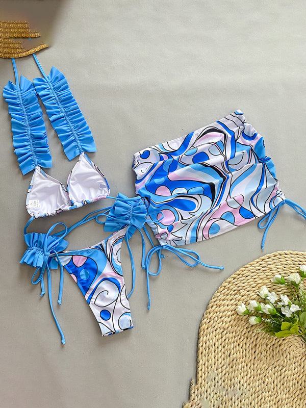 Levoire | Maillot de bain trois pièces pour femmes avec un bord en volants, maillot de bain découpé