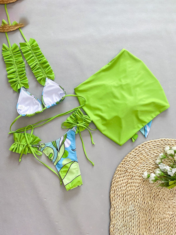Levoire | Maillot de bain trois pièces pour femmes avec un bord en volants, maillot de bain découpé