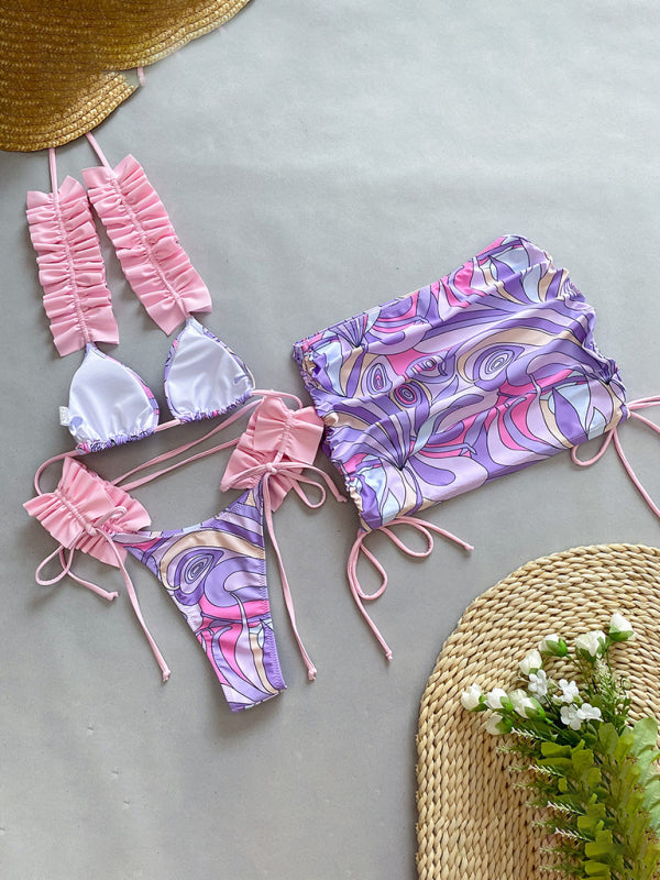 Levoire | Maillot de bain trois pièces pour femmes avec un bord en volants, maillot de bain découpé