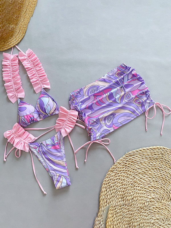 Levoire | Maillot de bain trois pièces pour femmes avec un bord en volants, maillot de bain découpé