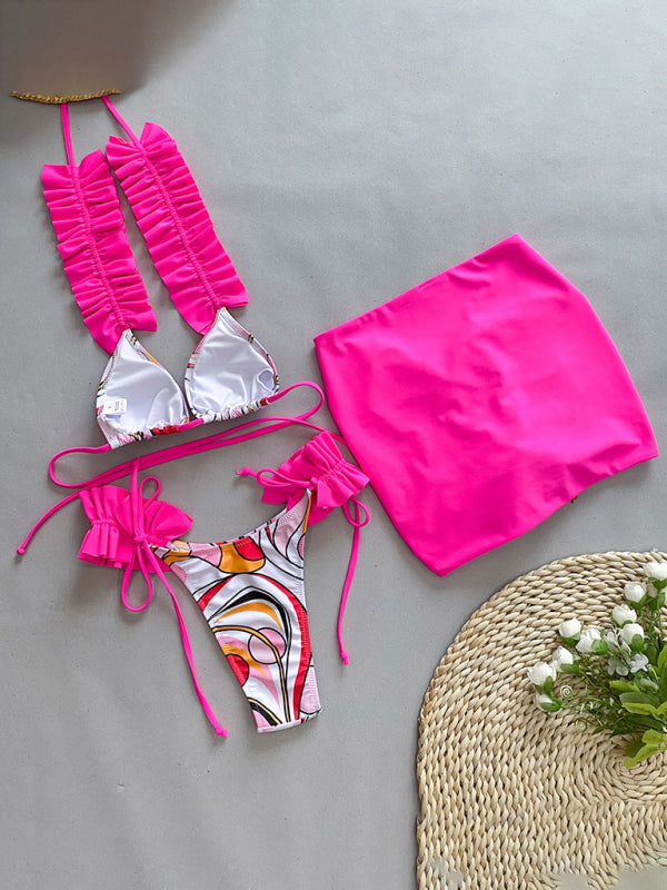 Levoire | Maillot de bain trois pièces pour femmes avec un bord en volants, maillot de bain découpé