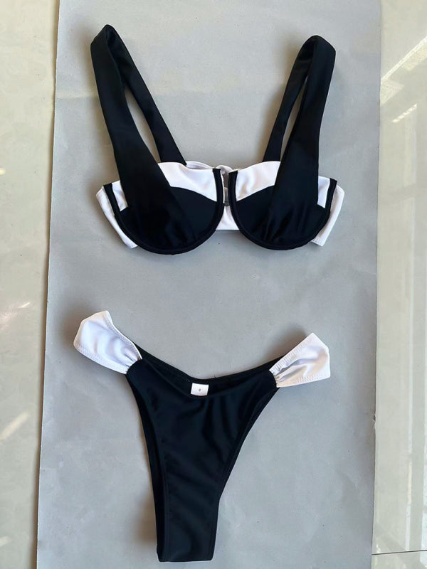 Levoire | Femme noir et blanc ajusté en couleur maillot de bain sexy deux pièces bikini