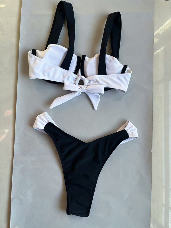 Levoire | Femme noir et blanc ajusté en couleur maillot de bain sexy deux pièces bikini