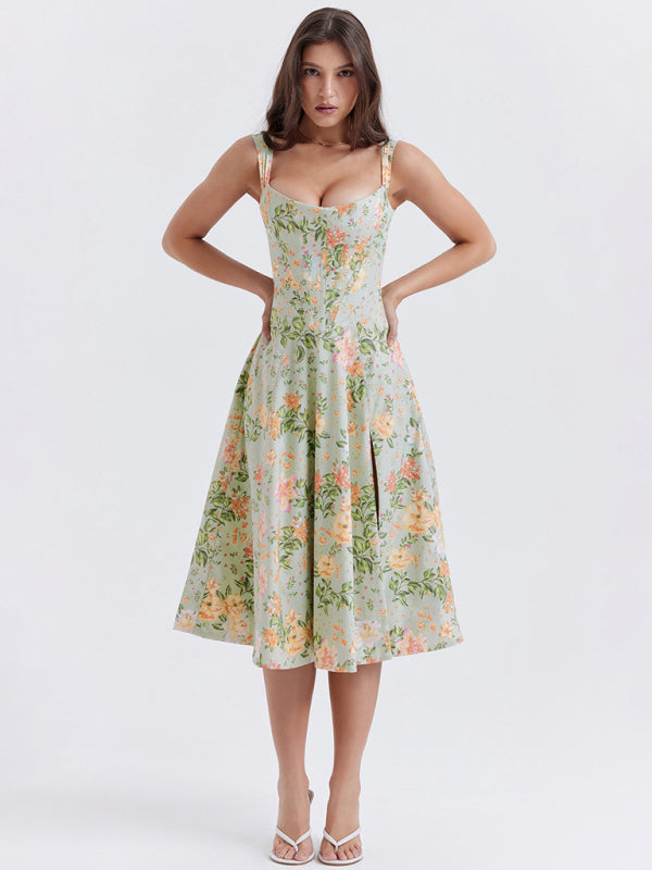 Levoire | Femmes Slim Sans Épaules Sexy Fendue Fleur Robe