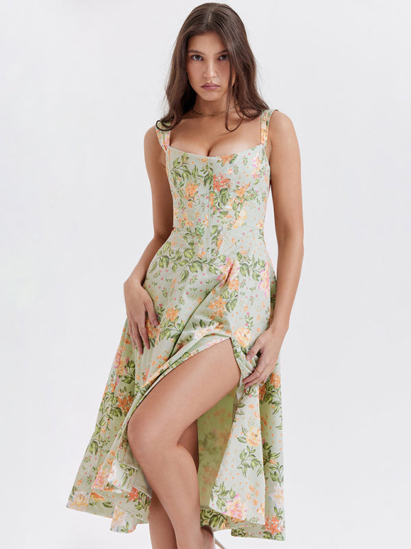 Levoire | Femmes Slim Sans Épaules Sexy Fendue Fleur Robe