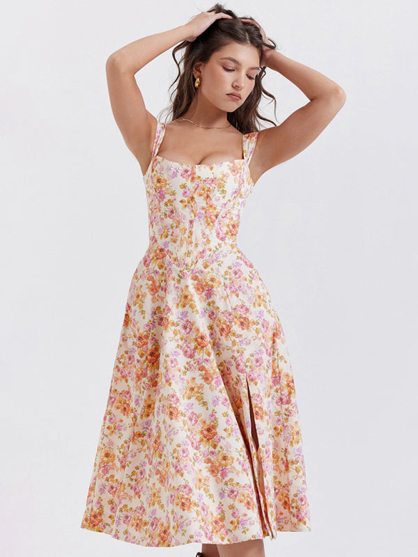 Levoire | Femmes Slim Sans Épaules Sexy Fendue Fleur Robe