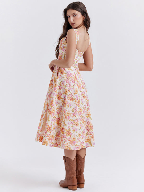 Levoire | Femmes Slim Sans Épaules Sexy Fendue Fleur Robe