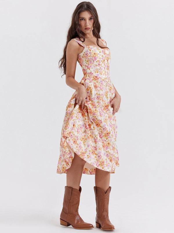 Levoire | Femmes Slim Sans Épaules Sexy Fendue Fleur Robe