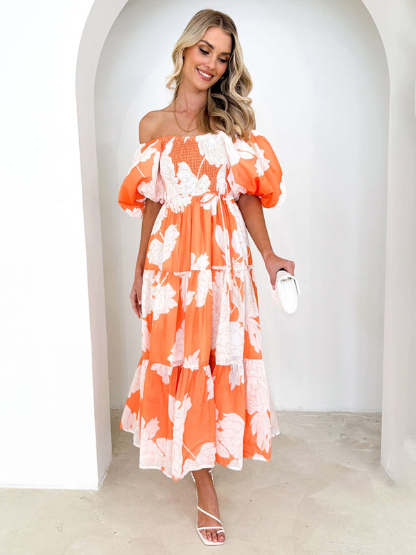 Levoire | Femme Élégante Imprimé Une Épaule Puffi Manches Robe de Mode