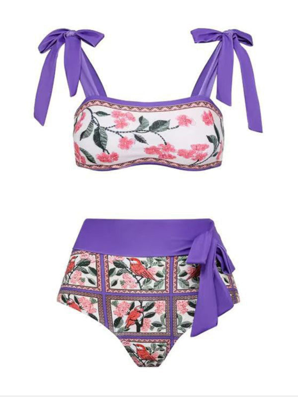 Levoire | Pour femmes nouveau cadre de couleur soulignant la taille maillot de bain trois pièces vêtement de plage imprimé
