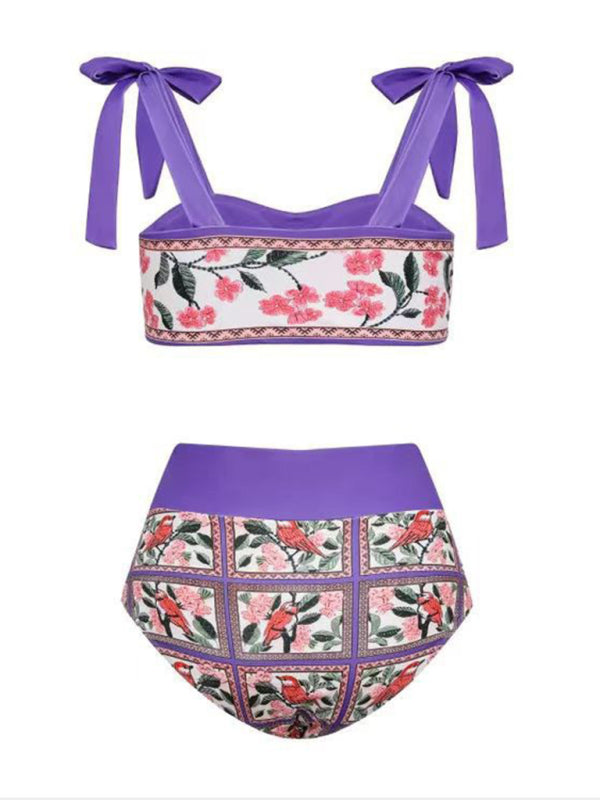 Levoire | Pour femmes nouveau cadre de couleur soulignant la taille maillot de bain trois pièces vêtement de plage imprimé