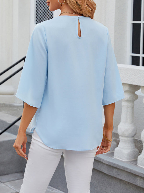 Levoire | Femmes Nouvelle Col Rond Coupe Carrée Haut Chiffon Décontracté