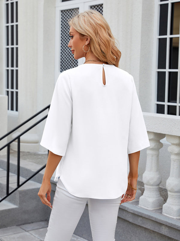 Levoire | Femmes Nouvelle Col Rond Coupe Carrée Haut Chiffon Décontracté