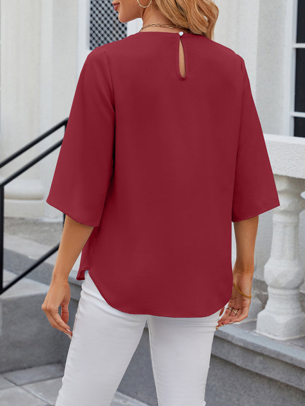 Levoire | Femmes Nouvelle Col Rond Coupe Carrée Haut Chiffon Décontracté
