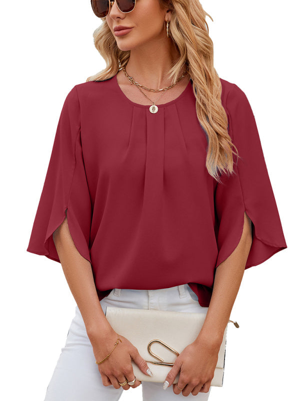 Levoire | Femmes Nouvelle Col Rond Coupe Carrée Haut Chiffon Décontracté