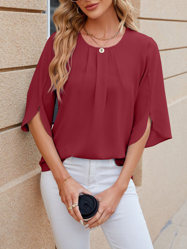Levoire | Femmes Nouvelle Col Rond Coupe Carrée Haut Chiffon Décontracté
