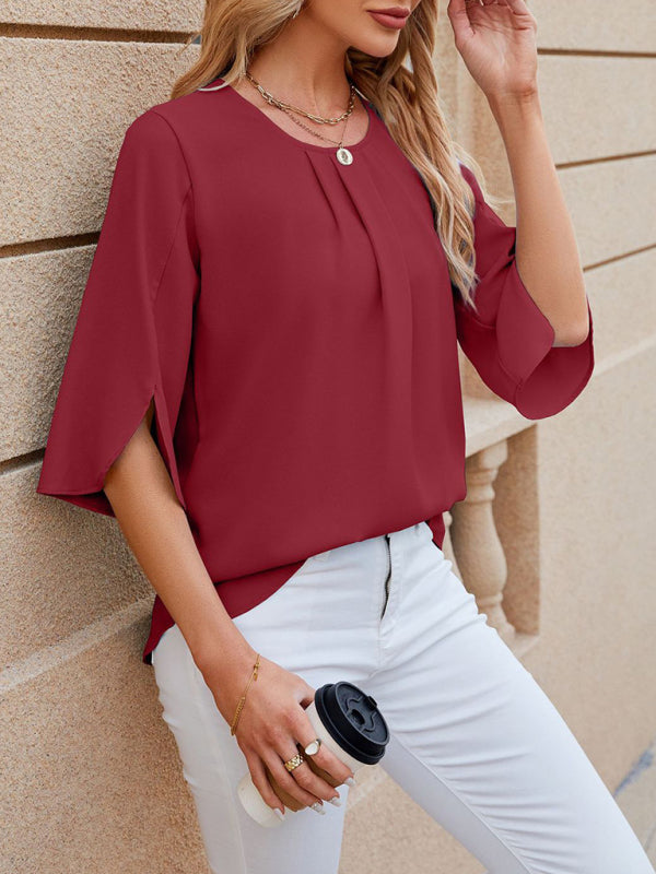 Levoire | Femmes Nouvelle Col Rond Coupe Carrée Haut Chiffon Décontracté