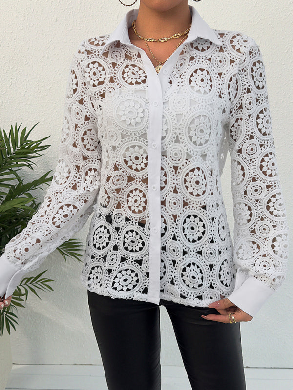 Levoire | Femme Manches Longues Dentelle V-Encolure T-Shirt
