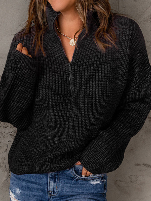 Levoire | Pull à col montant loose à fermeture éclair pour femme à manches longues