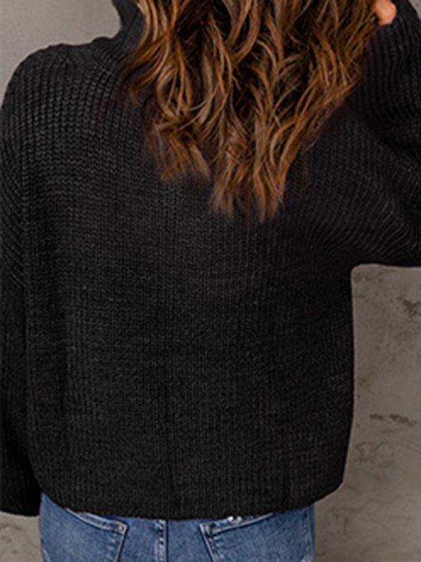 Levoire | Pull à col montant loose à fermeture éclair pour femme à manches longues