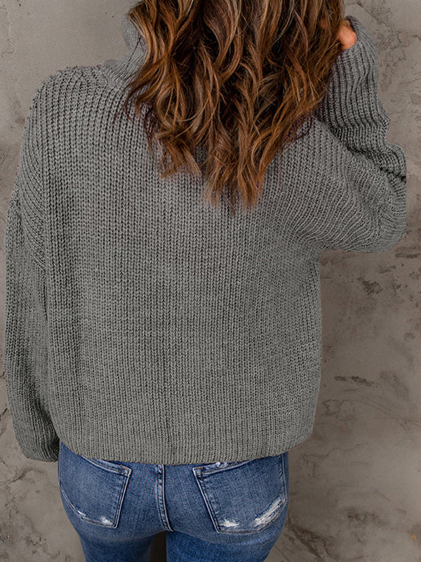 Levoire | Pull à col montant loose à fermeture éclair pour femme à manches longues