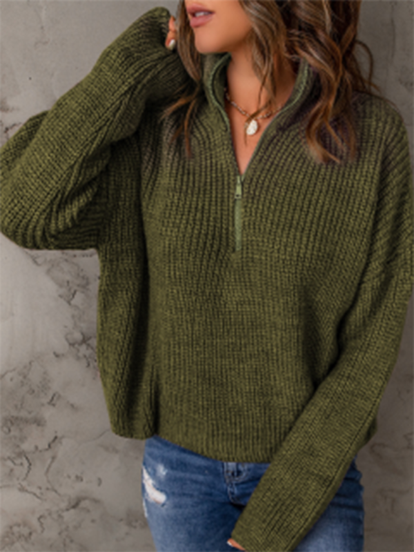 Levoire | Pull à col montant loose à fermeture éclair pour femme à manches longues