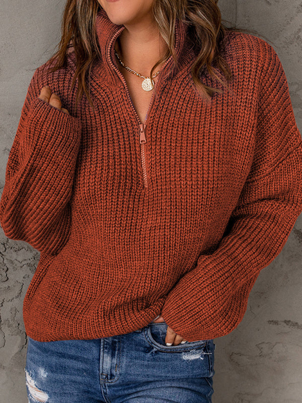 Levoire | Pull à col montant loose à fermeture éclair pour femme à manches longues