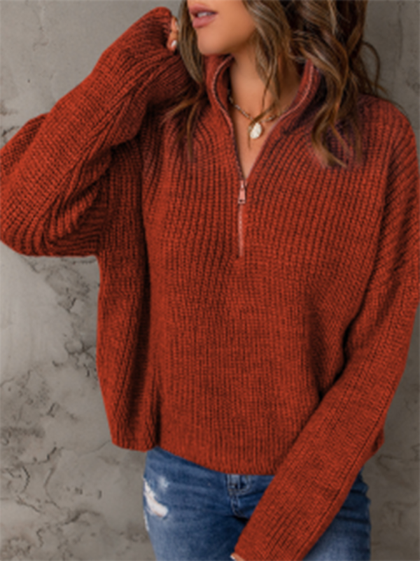 Levoire | Pull à col montant loose à fermeture éclair pour femme à manches longues