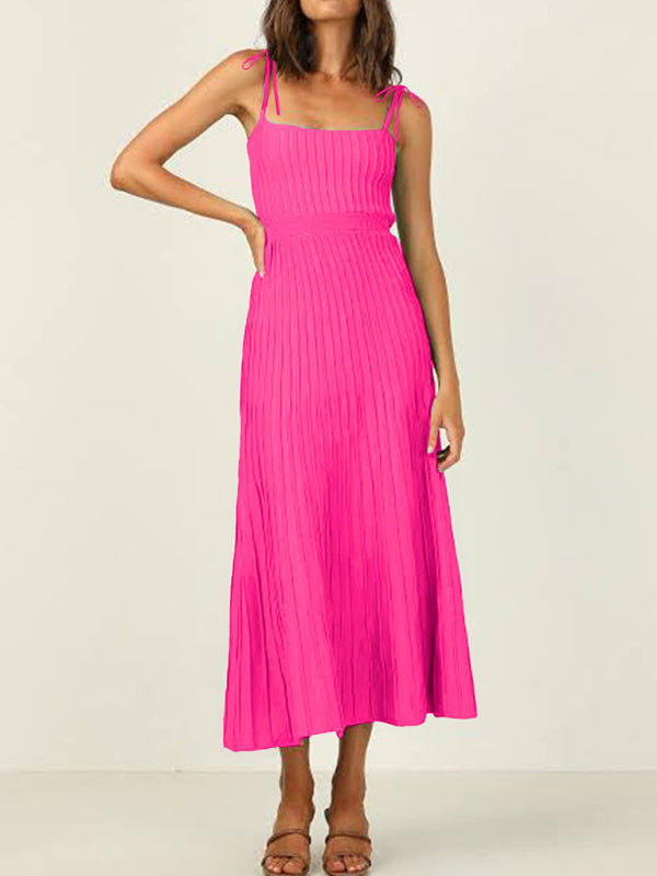 Levoire | Femmes nouvelle mode slinge unicolore taille haute robe large côtés Rosa