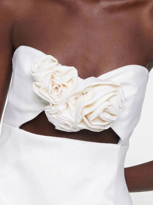 Levoire | Nouveau vêtement pour femmes sexy uni mini-robe en tube décorée de fleurs en 3D