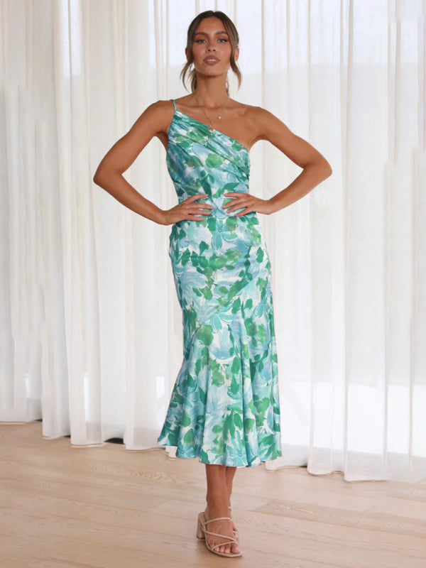 Levoire | Femme nouveau moderne tempérament col en V bretelles impression arête de poisson robe Sininen