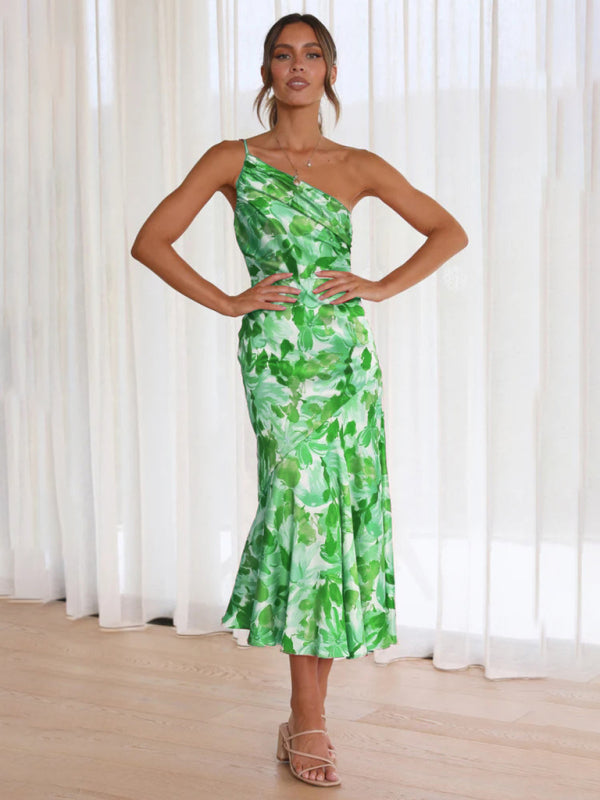 Levoire | Femme nouveau moderne tempérament col en V bretelles impression arête de poisson robe Vert
