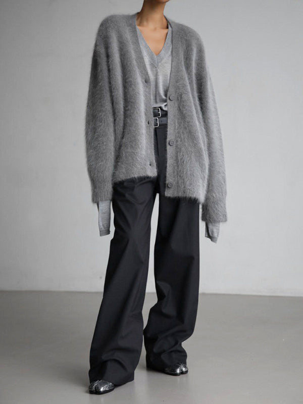 Levoire | Femme décontractée manches longues V-col cardigan en tricot