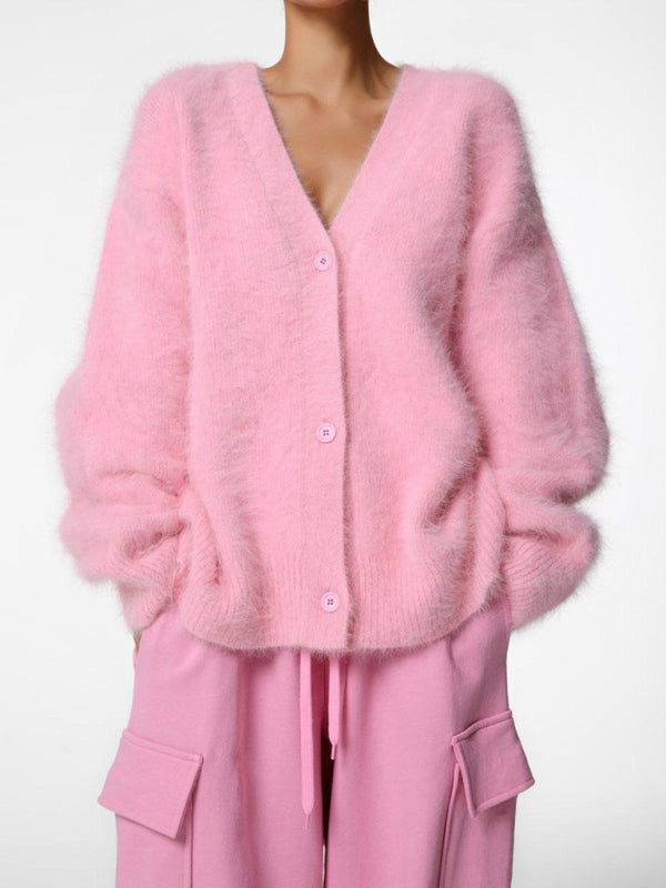 Levoire | Femme décontractée manches longues V-col cardigan en tricot Rosa
