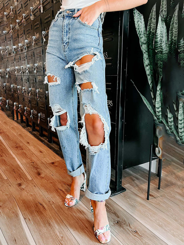Levoire | Femme Droite Taille Haute Ampouler Pantalon Déchiré