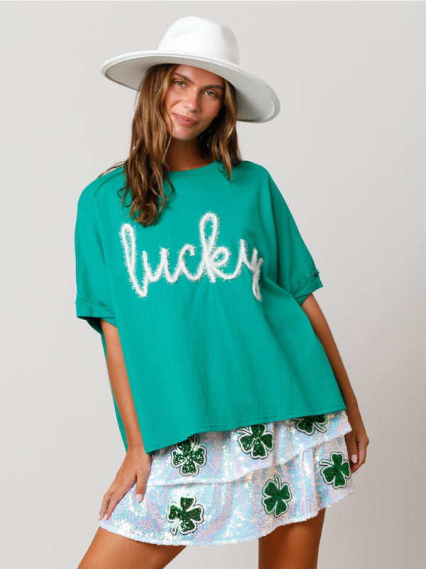 Levoire | Rouva St. Patrick t-shirt à paillettes heureuse t-shirt ample Vert