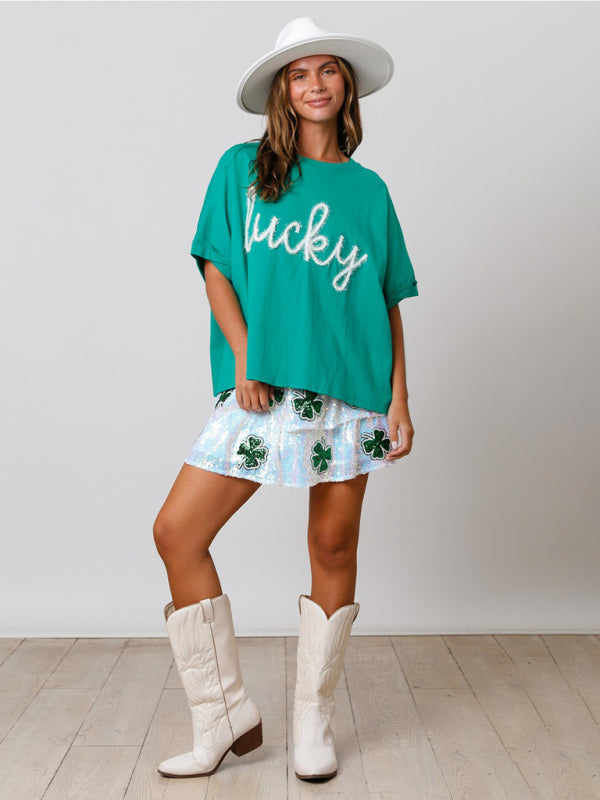 Levoire | Rouva St. Patrick t-shirt à paillettes heureuse t-shirt ample