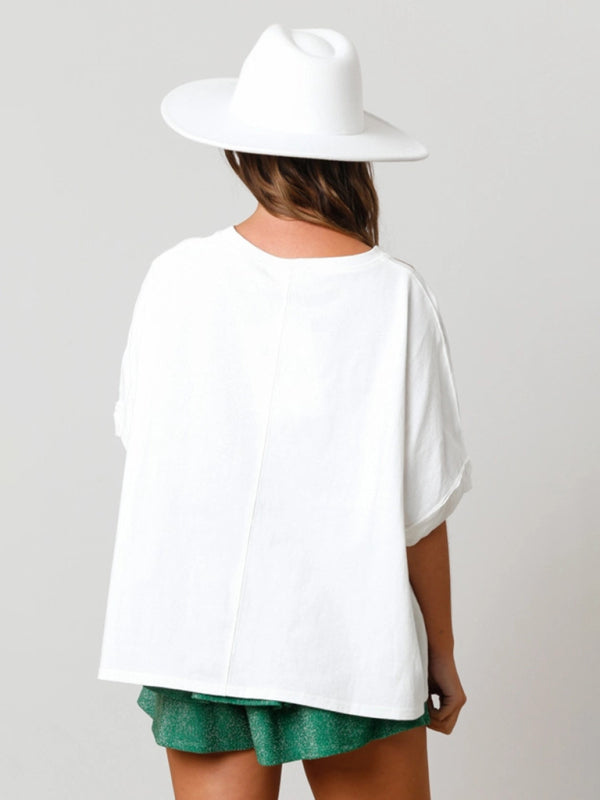 Levoire | Daami St. Patrick trèfles à quatre feuilles heureux en sequins top t-shirt décontracté