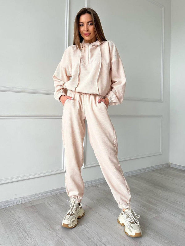 Levoire | Nouvelle sweat à capuche à manches longues, vêtement pour femmes, tenue deux pièces Cracker kaki