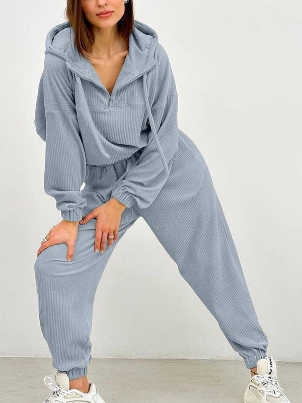 Levoire | Nouvelle sweat à capuche à manches longues, vêtement pour femmes, tenue deux pièces Hels bleu gris